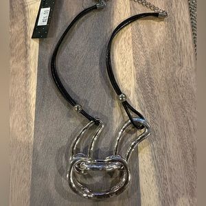 Black Leather chain with silver medallion